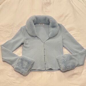 Cardigan with faux fur trim